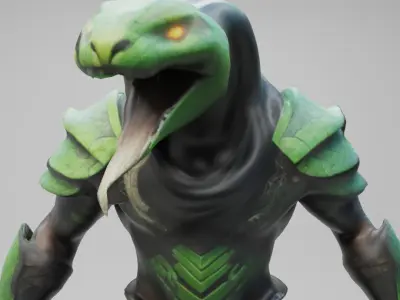 Lizard-Warrior 3D Model  Fantasy Reptilian Fighter Character Low-poly 3D model