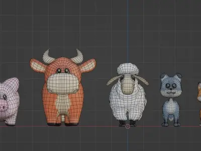 Farm Animal Set Low-poly 3D model