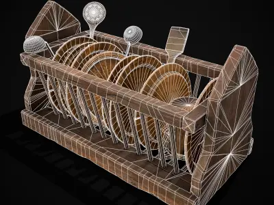 Medieval Small Dishes Rack Low-poly 3D model