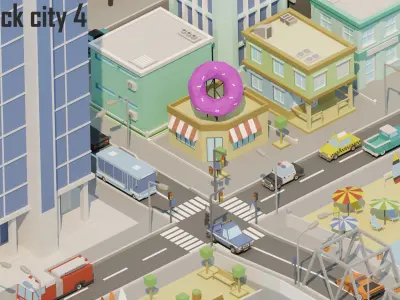 City low Poly 4 Tile pack  Low-poly 3D model