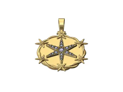 Star diamond cluster barbwire thornes pendant with bail 3D print model