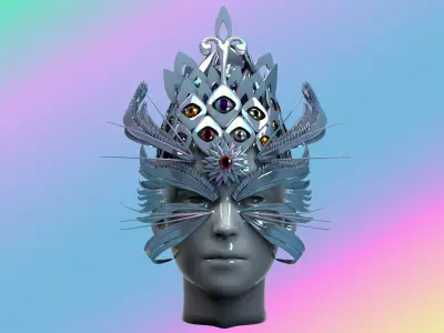 Eyes and Feathers Face Mask and Crown Low-poly 3D model