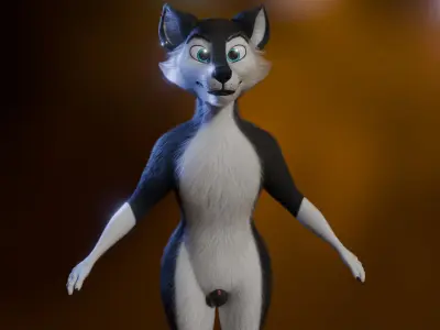 Thomas Anthro Husky Low-poly 3D model