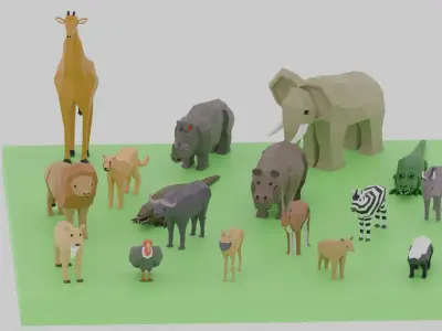 Cartoon LowPoly African Animals Collection Low-poly 3D model