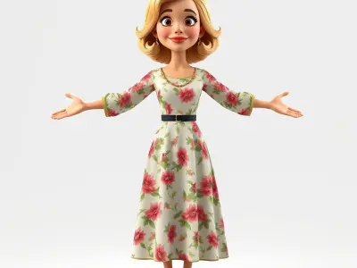 Animated D Character Model  Flower Dress Woman Rigged and Ani... Low-poly 3D model