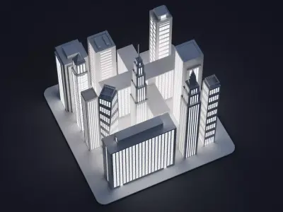 Paper City Block - Night Town Low-poly 3D model