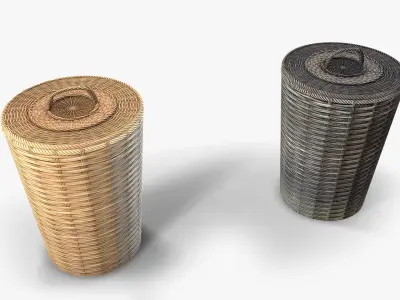 Basket 4 wicker Low-poly 3D model