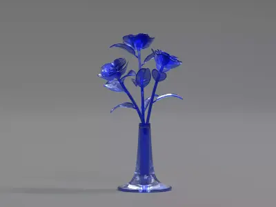 Glass Flower Showpiece Blue 3D model