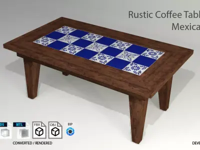 Rustic Coffee Table with Tiles 3D model
