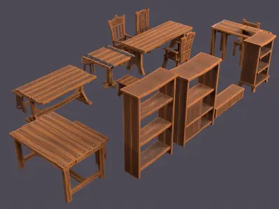 Stylized furniture collection Low-poly 3D model