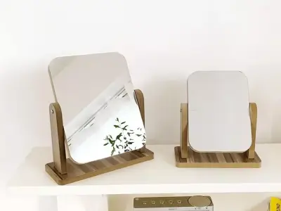 Classic Wood Desk Mirror Solid Wood 3D model