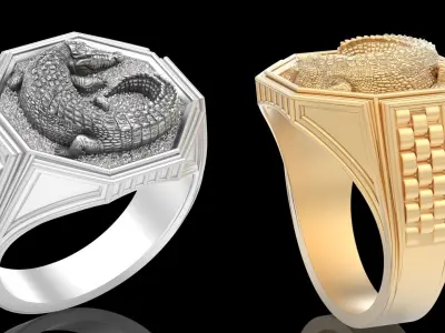 Crocodile Man Ring silver gold printable jewelry 3D print model