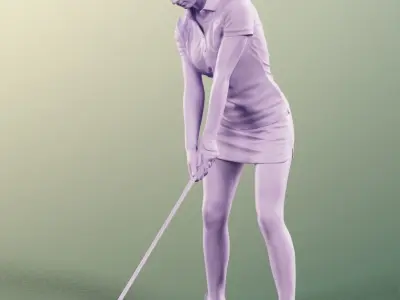 Faye 11813 - Young Golfer Girl Playing Golf With Caddy Cart 3D model