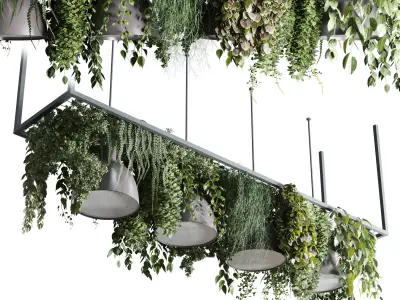 Coffee shop reception Restaurant counter by hanging plant  Low-poly 3D model