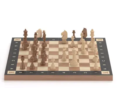 Wooden classic chess Low-poly 3D model