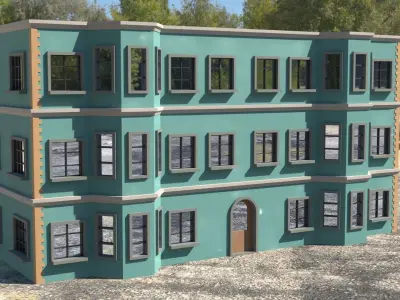 Building 3D model with windows and balconies Low-poly 3D model