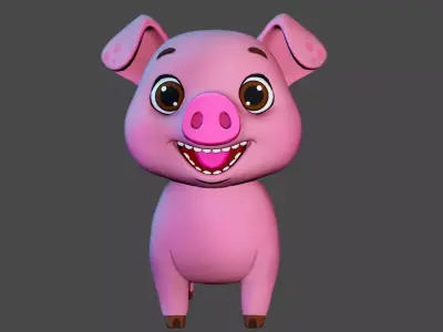 Rigged Pink Stylized Farm Pig Low-poly 3D model