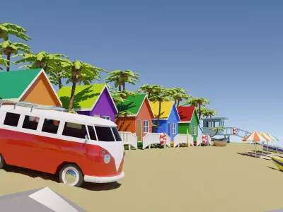Tropical Beach Environment stylized asset low poly Low-poly 3D model