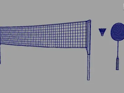 Badminton Set racket and shuttlecock 3D model