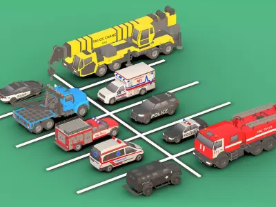 Emergency Vehicles Pack Low- Poly Low-poly 3D model