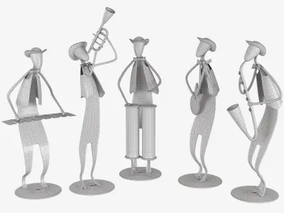 The set of five statuettes of jazz musicians 3D model