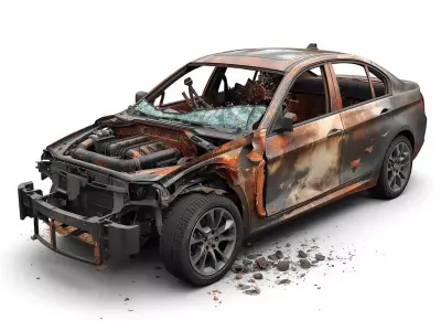 Scorched Luxury Sedan 3D Model Urban Wreckage Prop Low-poly 3D model