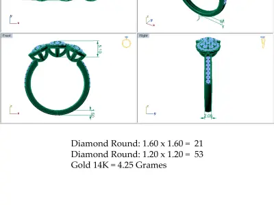 Three Flower Diamond Ring 3D print model