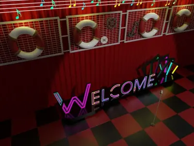 Stage 3D model room with checkered floor 3D model