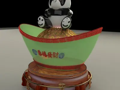 Chinese yuanbao with Panda 3D model