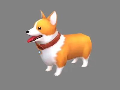 Cartoon Corgi - Yellow puppy dog Low-poly 3D model
