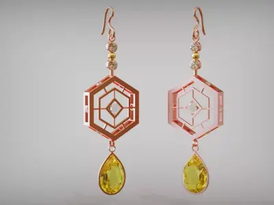 Diamond pear earrings pink rose gold fashion decor woman 3D print model