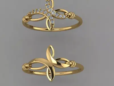 Cross Ring STL 3D print model Diamond Cross Ring 3D print model