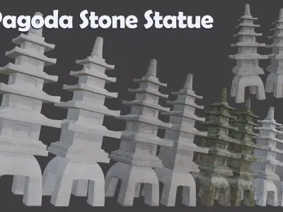 Pagoda Stone Statue Low-poly 3D model