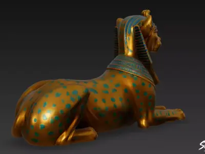 Egyptian Feline Sphinx Statue Low-poly 3D model