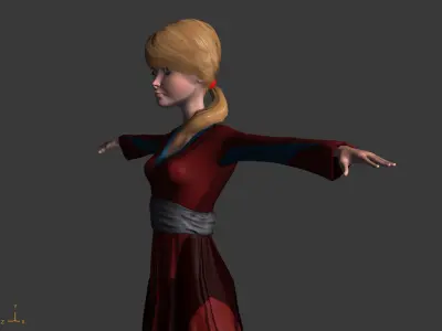 Low-Poly Female Cartoon Character T Pose Stylized 3D Model Low-poly 3D model