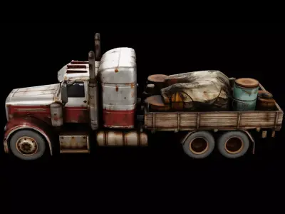 Rusty Cargo Truck Post Apocalyptic Industrial Game Ready Low-poly 3D model