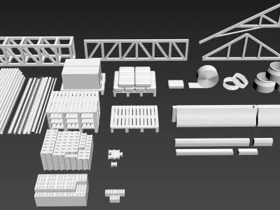 Construction objects Low-poly 3D model