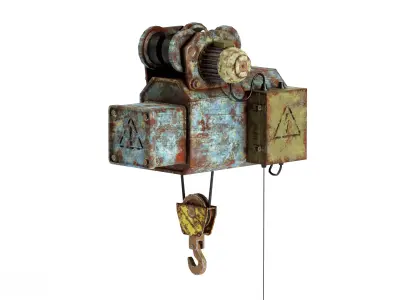 Old rusted electric Winch beam crane da1 Low-poly 3D model