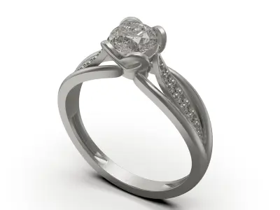 solitiare engagement ring with diamonds 3D print model