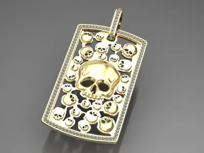 Pendant skull plate and diamonds 3D print model
