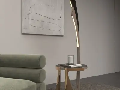 Side Table with a curved -Floor lamp Low-poly 3D model