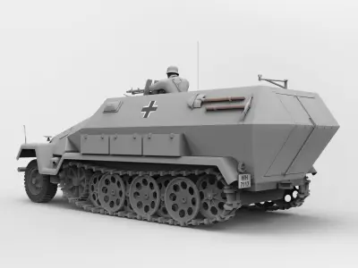 Hanomag Sd Kfz 251 Ausf A and Gunner with MG-34 3D print model