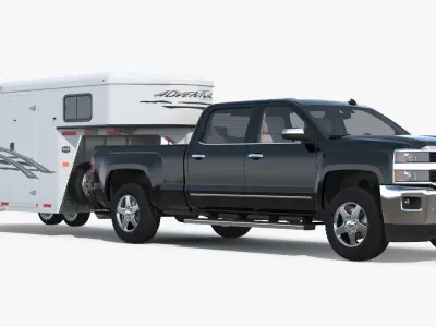 Chevrolet Silverado with Gooseneck 3 Horse Slant Load Trailer 3D model
