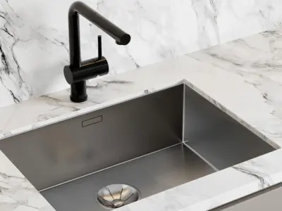 Kitchen 7 modern with marble counter tops 3D model