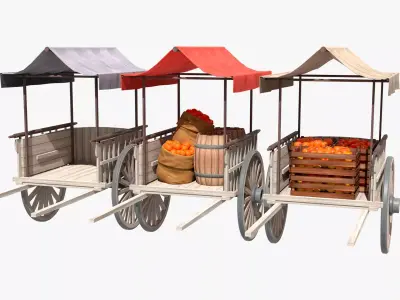 Old Cart with Food Low-poly 3D model