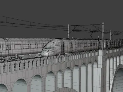 Viaduct with UK trains 3D model