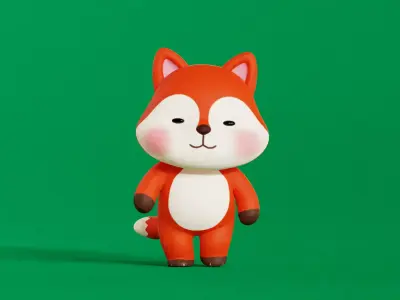 Fox Character Cartoon Chibi Kawaii Rigged Animated Low-poly 3D model
