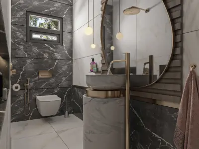 Guest Bathroom interior scene Low-poly 3D model