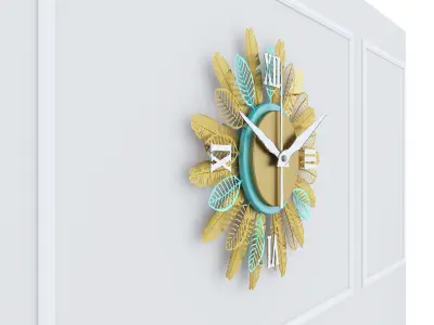 Decorative Metal Clock plants with gold   M 14 3D model