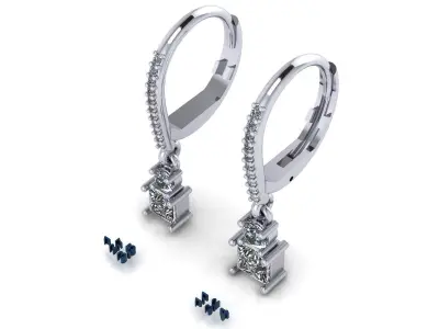 Hoop Earrings with Round and Princess Charm 3D print model